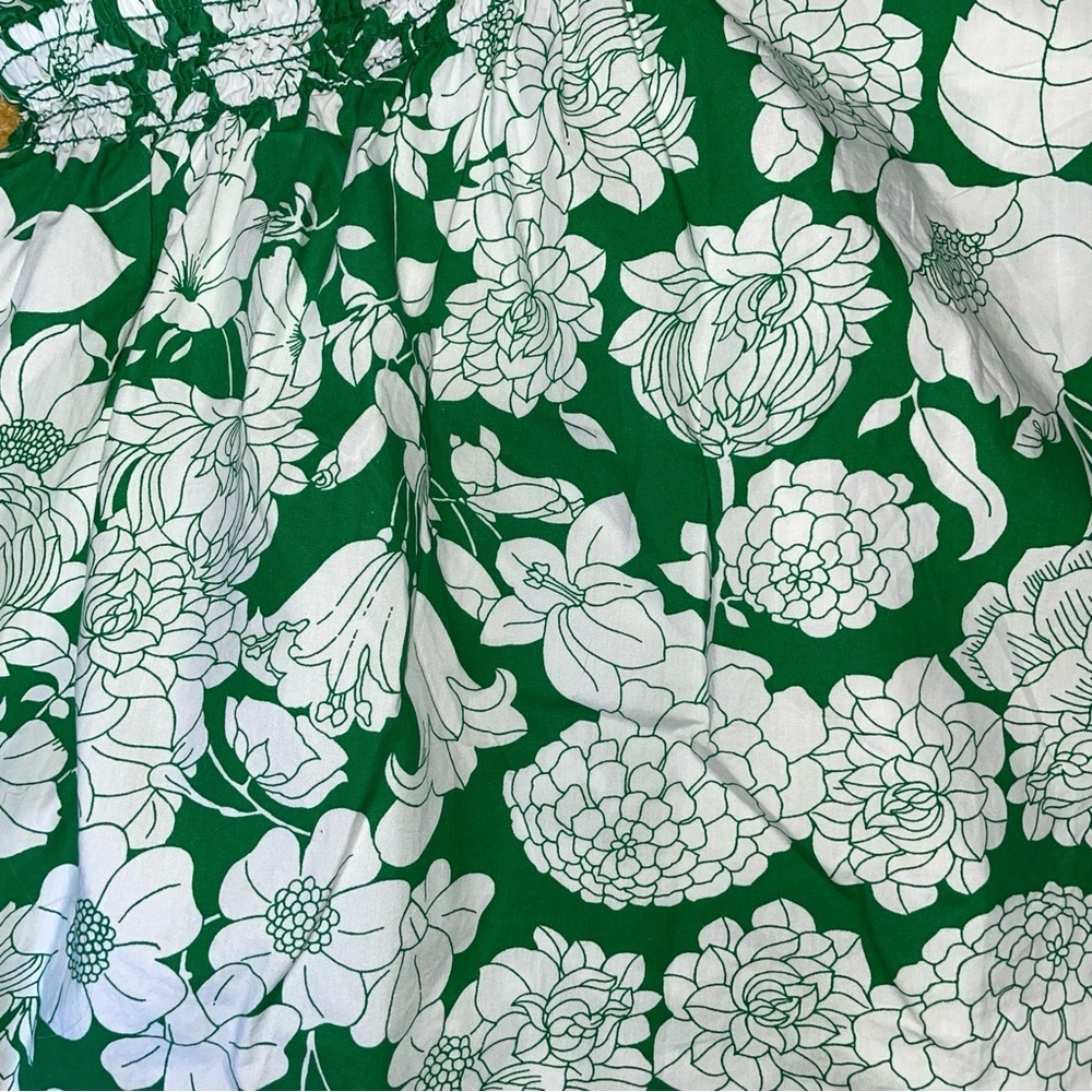 J. Crew Smocked One Shoulder Kelly Green Floral Blouse Top Small - Picture 3 of 8
